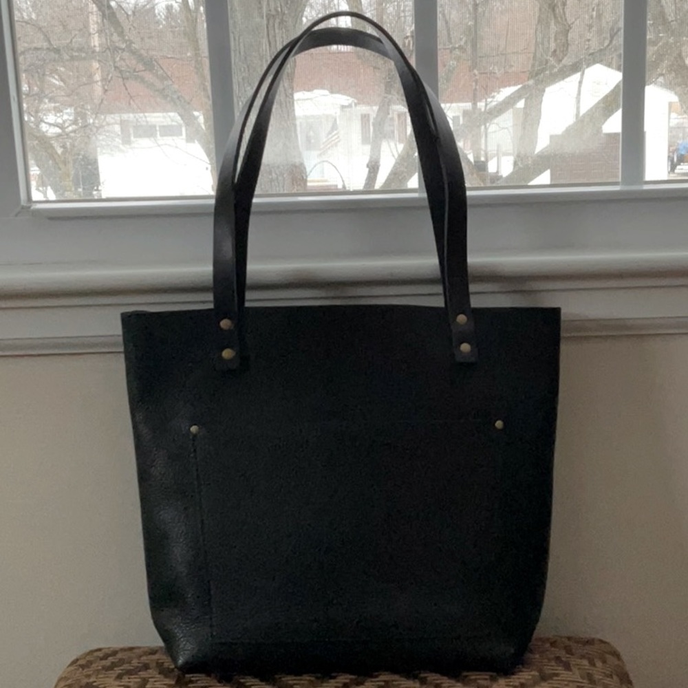 Portland Leather Goods Black Tote With Cosmetic Bag And Glasses Case